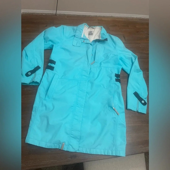 Merrell Long Jacket L Women Bright Blue/turquoise Nylon Snaps Full Zip Lined - Picture 3 of 11